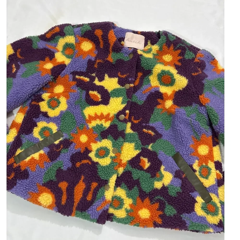 Anthropologie Hutch Women’s Medium Floral Faux Sherpa Jacket Maximalist Artsy - Picture 5 of 11